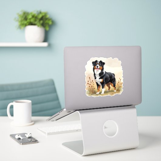 Australian Shepherd Black Tricolor Aussie Dog Sticker (Laptop op bureau)