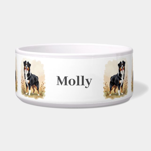 Australian Shepherd Black Tricolor Aussie Dog Voerbakje (Voorkant)