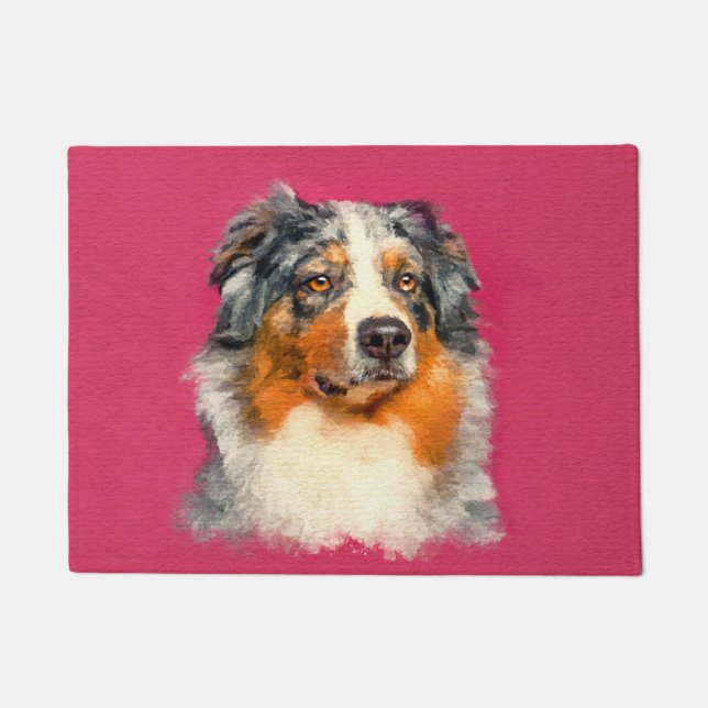 Australian Shepherd - Blue Merle Portrait Deurmat (Voorkant)