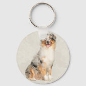 Australian Shepherd - Blue Merle Waterverf Sleutelhanger (Voorkant)