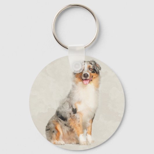 Australian Shepherd - Blue Merle Waterverf Sleutelhanger (Voorkant)