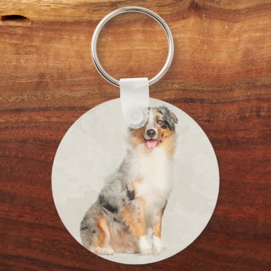 Australian Shepherd - Blue Merle Waterverf Sleutelhanger (Voorkant)