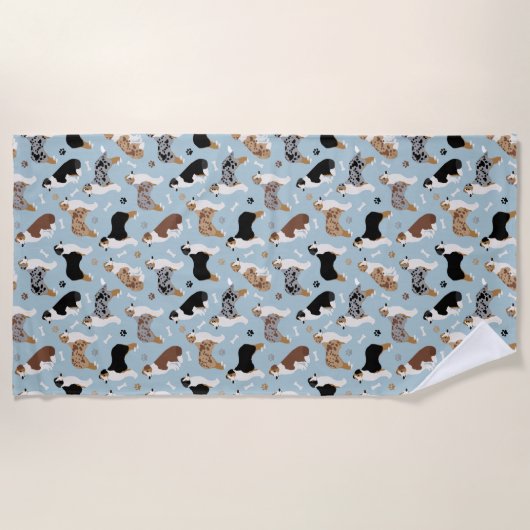 Australian Shepherd Botten and Paws Beach Towel Strandlaken (Voorkant)