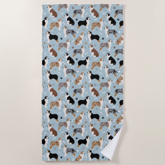 Australian Shepherd Botten and Paws Beach Towel Strandlaken (Voorkant)