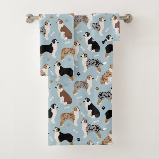 Australian Shepherd Botten and Paws Blue Bath Tow Bad Handdoek (Insitu)