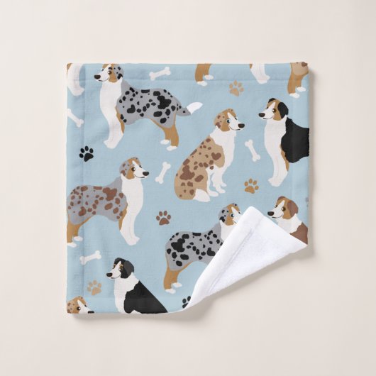 Australian Shepherd Botten and Paws Blue Bath Tow Bad Handdoek (Wasdoekje)
