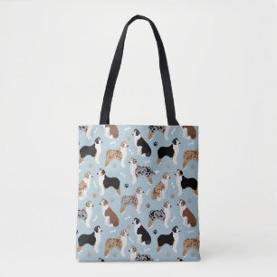Australian Shepherd Botten and Paws Blue Canvas ta Tote Bag