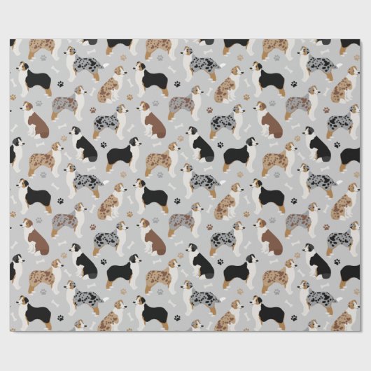 Australian Shepherd Botten and Paws Cadeaupapier (Vlak)