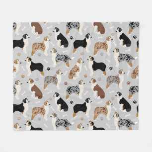 Australian Shepherd Botten and Paws Fleece Blanket