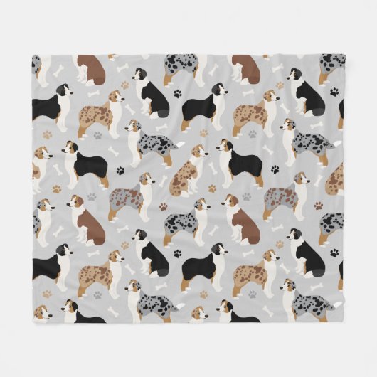 Australian Shepherd Botten and Paws Fleece Blanket Deken (Voorkant (Horizontaal))