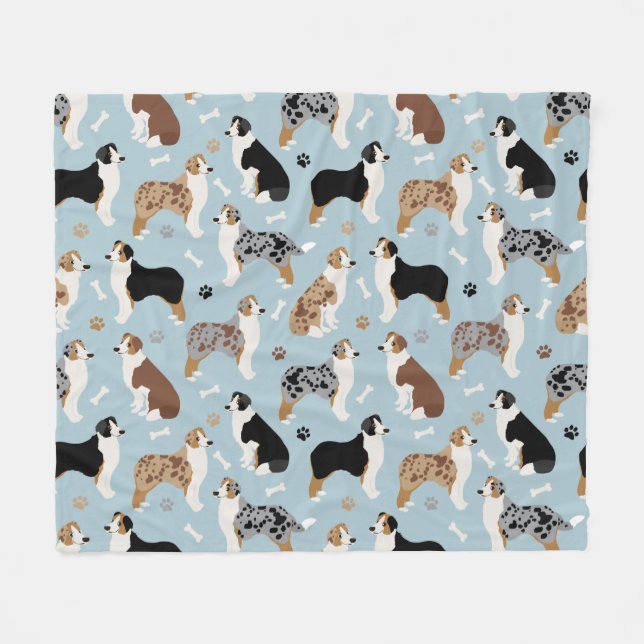 Australian Shepherd Botten and Paws Fleece Deken (Voorkant (Horizontaal))