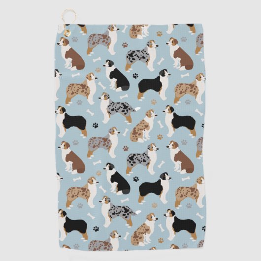 Australian Shepherd Botten and Paws Golfhanddoek (Voorkant)