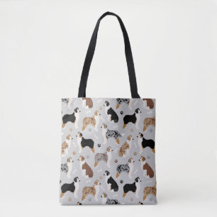 Australian Shepherd Botten and Paws Gray Canvas ta Tote Bag