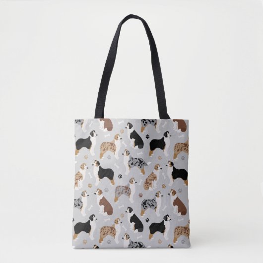 Australian Shepherd Botten and Paws Gray Canvas ta Tote Bag (Voorkant)