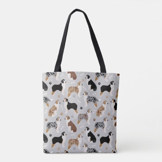 Australian Shepherd Botten and Paws Gray Canvas ta Tote Bag (Achterkant)