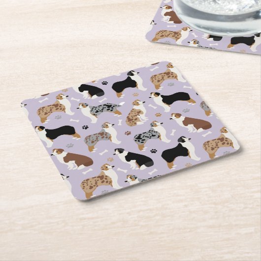 Australian Shepherd Botten and Paws Kartonnen Onderzetters (Schuin)