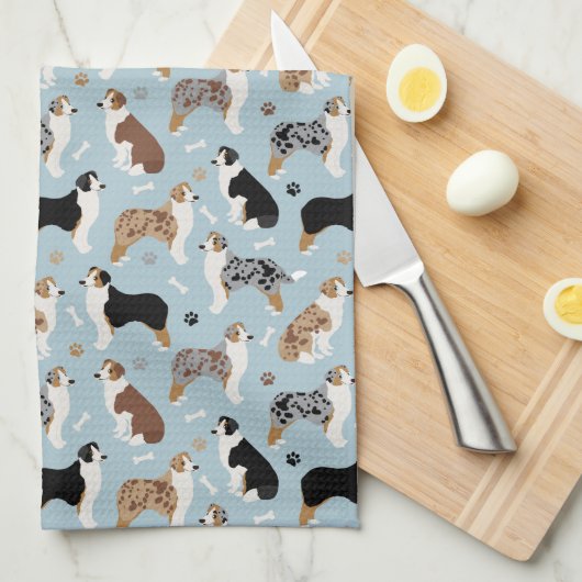 Australian Shepherd Botten and Paws Kitchen Towel Theedoek (Quarter Fold)