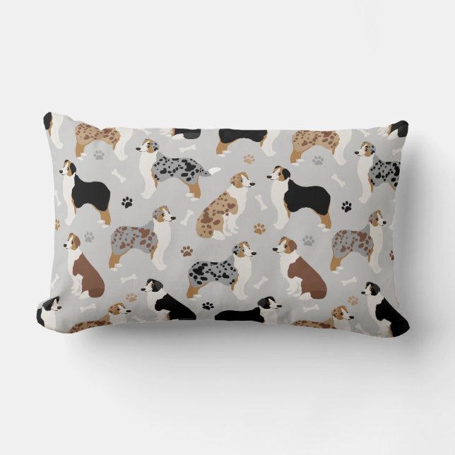 Australian Shepherd Botten and Paws Lumbar Pillow Kussen (Voorkant)