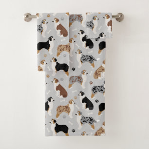 Australian Shepherd Botten and Paws Paars Bath Tow Bad Handdoek