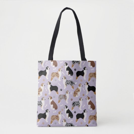 Australian Shepherd Botten and Paws Paars Tote Bag (Voorkant)