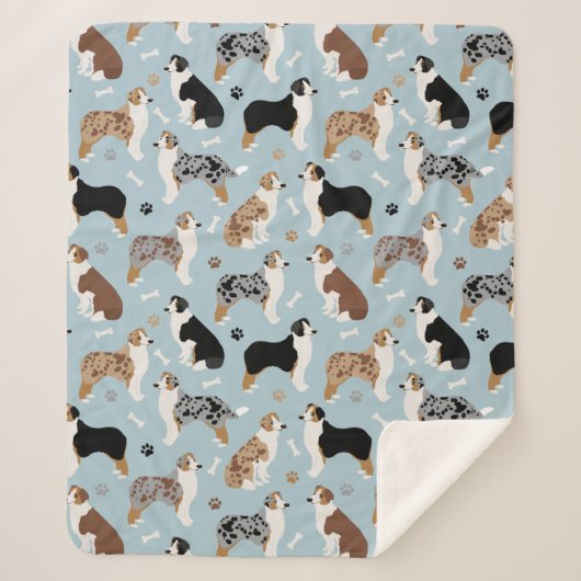 Australian Shepherd Botten and Paws Sherpa Blanket Deken (Voorkant)