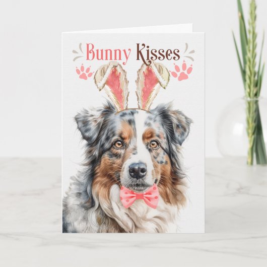 Australian Shepherd Bunny Ears Easter Holiday Kaar Feestdagen Kaart (Voorkant)