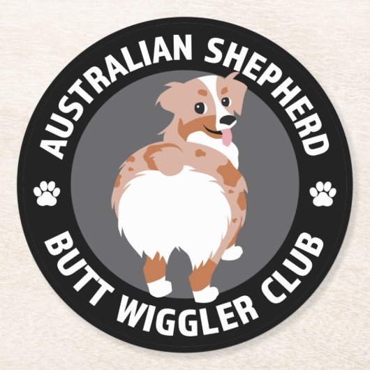 Australian Shepherd Butt Wigglers Club - Red Merle Ronde Kartonnen Onderzetter (Voorkant)