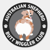 Australian Shepherd Butt Wigglers Club - Red Merle Ronde Sticker (Voorkant)