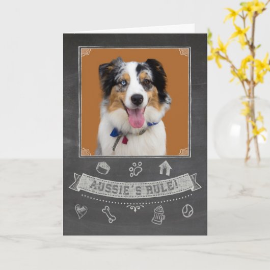 Australian Shepherd Chalkboard Birthday Card Kaart (Gele Bloem)