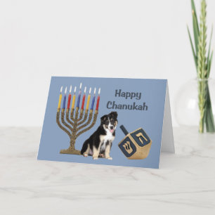 Australian Shepherd Chanoeka Kaart Menorah Dreidel