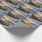 Australian Shepherd Christmas Boat Holiday Cadeaupapier (Hoek)