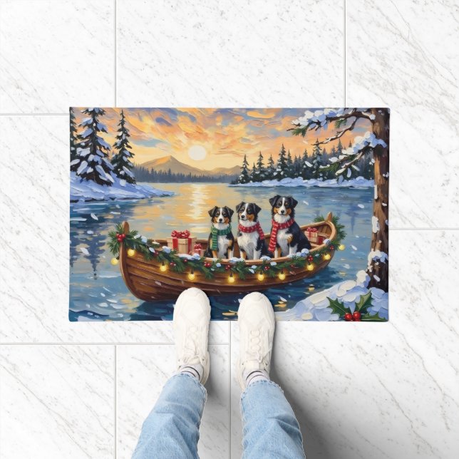 Australian Shepherd Christmas Boat Holiday Deurmat (Binnen)