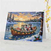 Australian Shepherd Christmas Boat Holiday Kaart (Gele Bloem)