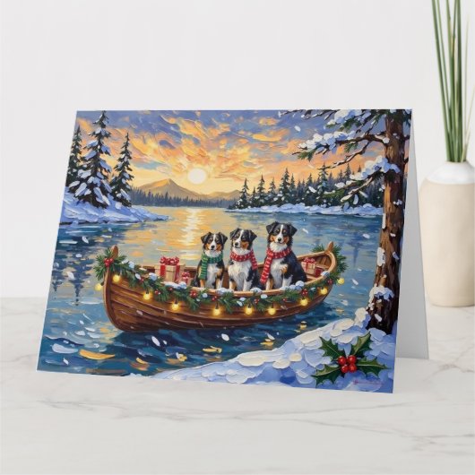 Australian Shepherd Christmas Boat Holiday Kaart (Voorkant)