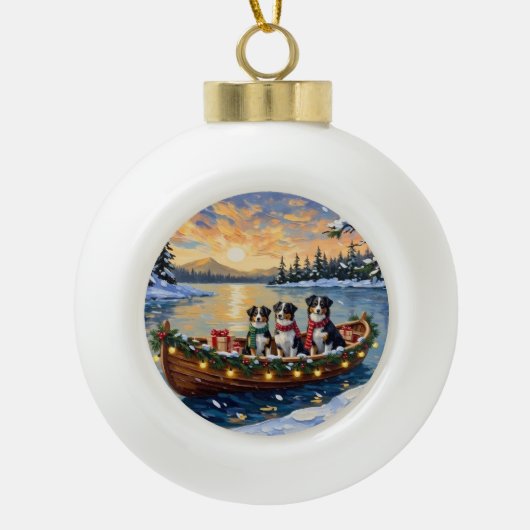 Australian Shepherd Christmas Boat Holiday Keramische Bal Ornament (Voorkant)