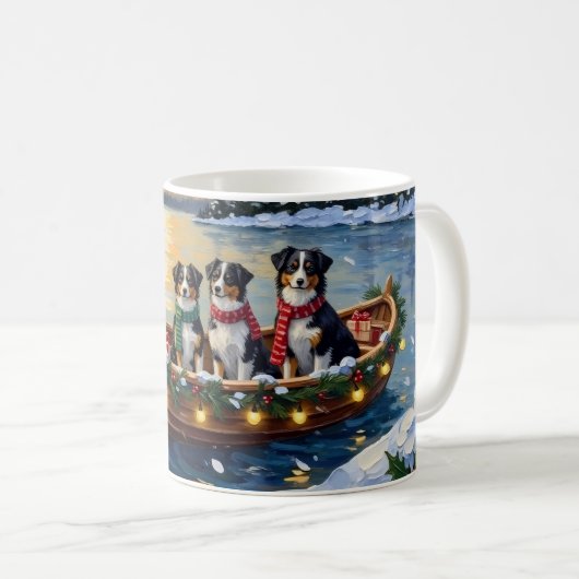 Australian Shepherd Christmas Boat Holiday Koffiemok (Voorkant rechts)