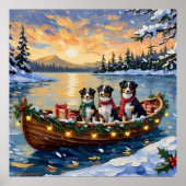 Australian Shepherd Christmas Boat Holiday Poster (Voorkant)