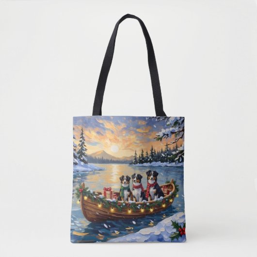 Australian Shepherd Christmas Boat Holiday Tote Bag (Voorkant)