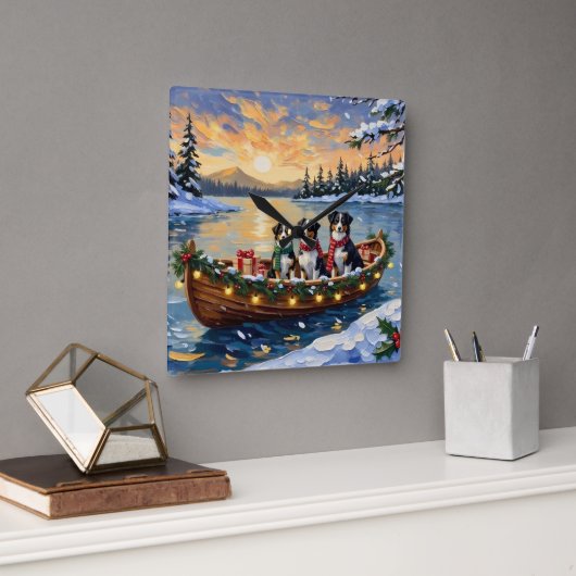 Australian Shepherd Christmas Boat Holiday Vierkante Klok (Kantoor)