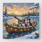 Australian Shepherd Christmas Boat Holiday Vierkante Klok (Voorkant)