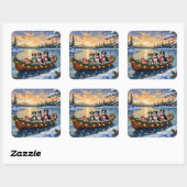 Australian Shepherd Christmas Boat Holiday Vierkante Sticker (Vel)