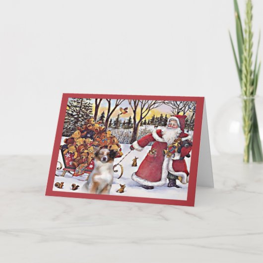 Australian Shepherd Christmas Card Santa Bears In Feestdagen Kaart (Voorkant)