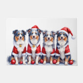 Australian Shepherd Christmas Dress Santa Hat Deurmat (Voorkant)