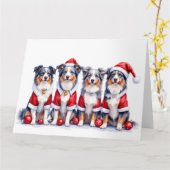 Australian Shepherd Christmas Dress Santa Hat Kaart (Gele Bloem)