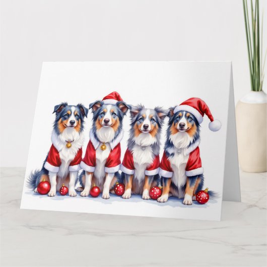 Australian Shepherd Christmas Dress Santa Hat Kaart (Voorkant)