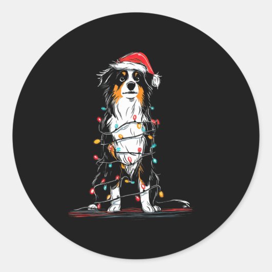 Australian Shepherd Christmas Graphics Dog Lights  Ronde Sticker (Voorkant)