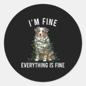Australian Shepherd Christmas I'm Fine Everything  Ronde Sticker (Voorkant)