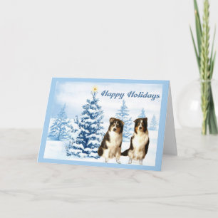 Australian Shepherd Christmas Kaart Blue Tree