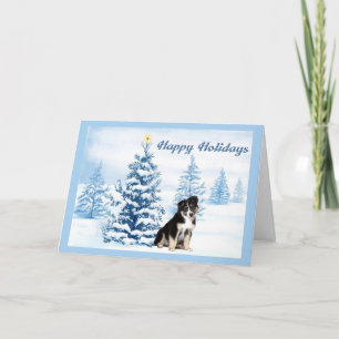 Australian Shepherd Christmas Kaart Blue Tree