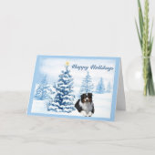 Australian Shepherd Christmas Kaart Blue Tree (Voorkant)